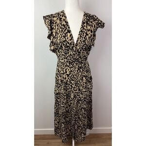 Sienna Sky Midi Dress Woman's Large Leopard Cheetah Short Sleeve Date